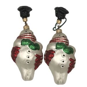 Set 2 HTF VTG Dept 56 Snowman Dangle Hat Mercury Glass Christmas Ornament Poland